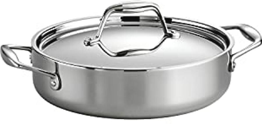 Tri-Ply Beklede Roestvrijstalen Braadpan 3-kwart met Deksel Inductie Vaatwasmachinebestendig NSF-gecertificeerd
