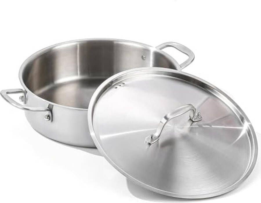 Tri-Ply RVS 5 Quart Braiser Pan met Deksel Inductie Rondeau Pot 30 5 cm Diepe Frituurpan en Grote Saute Pan