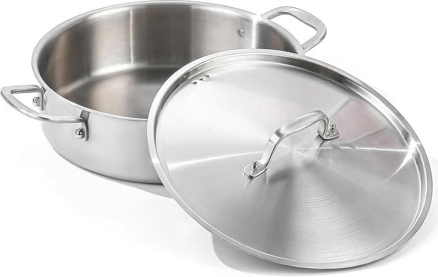 Tri-Ply RVS 5 Quart Braiser Pan met Deksel Inductie Rondeau Pot 30 5 cm Diepe Frituurpan en Grote Saute Pan