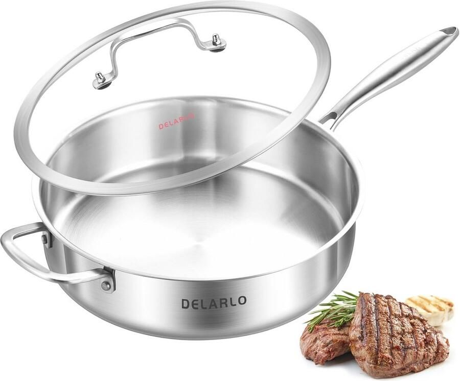 Tri-Ply RVS Saute Pan 5.5QT 12 Inch Diepe Koekenpan