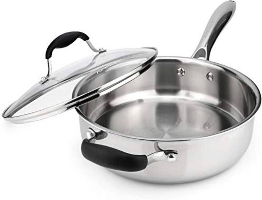 Tri-Ply RVS Saute Pan met Deksel 3 5 Quart Koekenpan voor Inductie