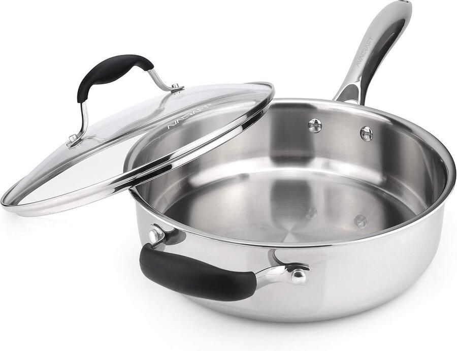 Tri-Ply RVS Saute Pan met Deksel 3 5 Quart Koekenpan voor Inductie