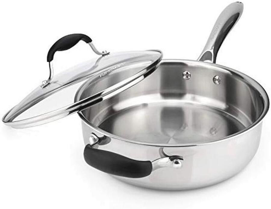 Tri-Ply RVS Saute Pan met Deksel 3 5 Quart Koekenpan voor Inductie