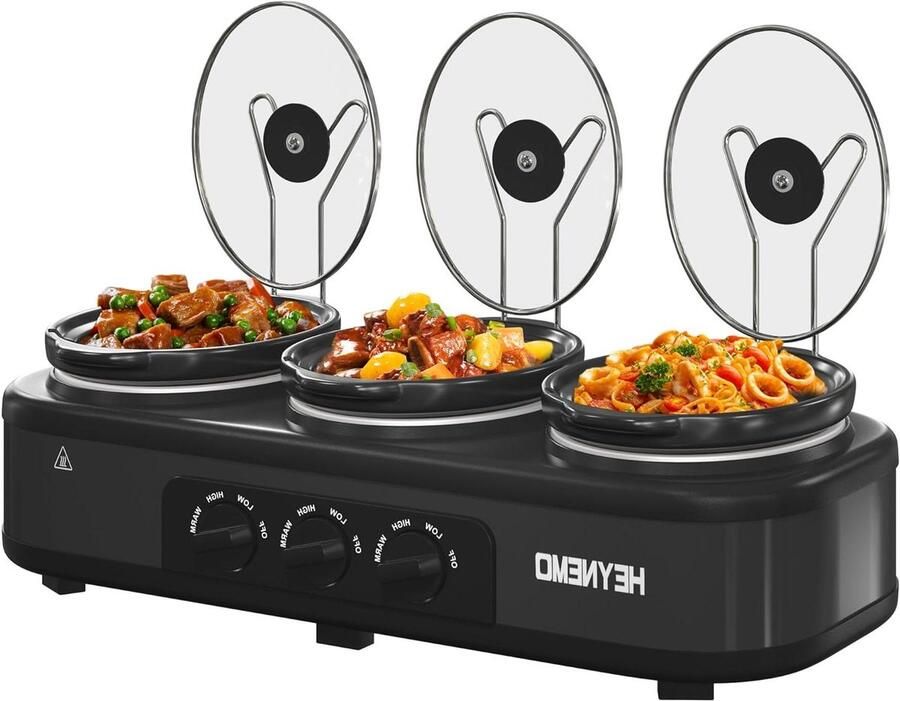 Triple Kookpan Driepoot Kooktoestel Buffet Serveren Drie Aparte Kookzones 3 x 1.5 Liter Zwart