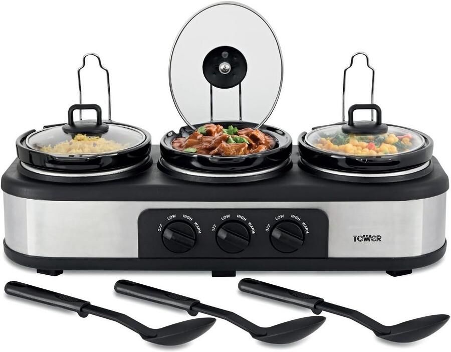 Triple Slowcooker met Warmhoudfunctie en 3 Kookpannen