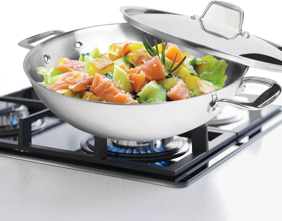 TriPly Kadhai Roestvrij staal pan Gelijkmatig koken Drielaagse constructie 16 liter Zilver
