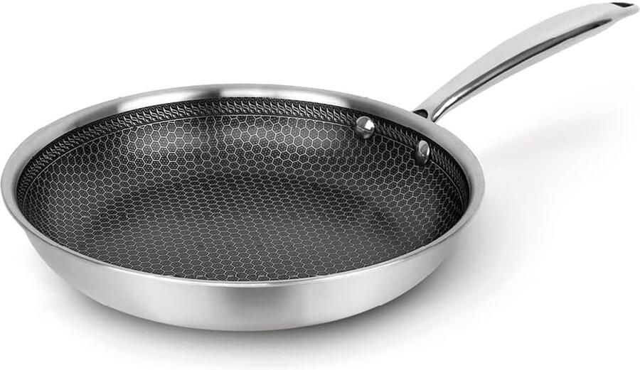 Triply Koekenpan Braadpan RVS Gezond Koken Honingraat Antiaanbaklaag 24 CM Zilver Zwart