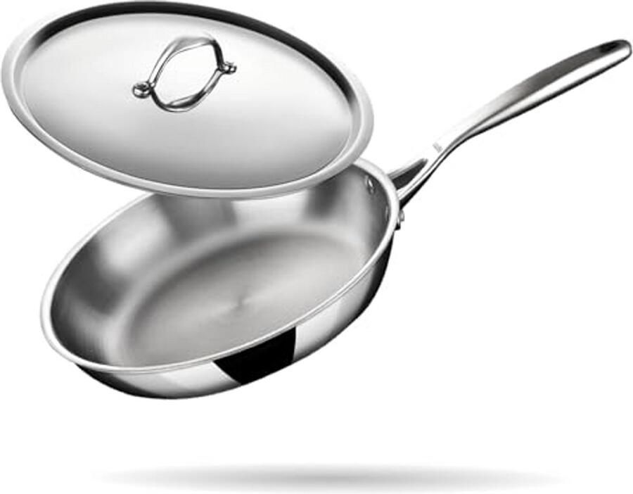 Triply Koekenpan met Deksel 24 cm Roestvrij Staal Inductie en Gas Compatibel