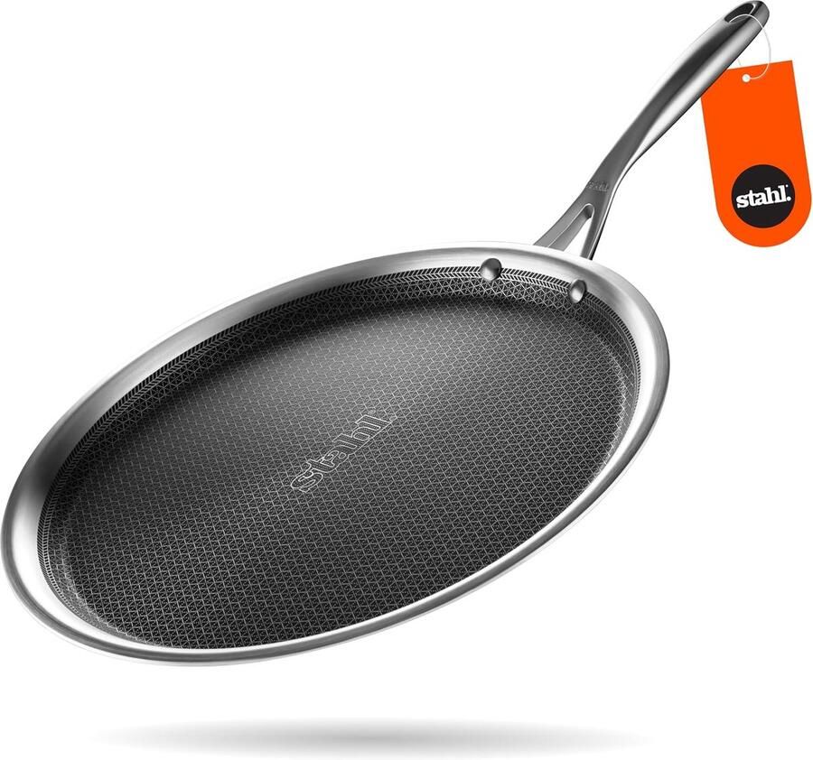 Triply RVS Non Stick Tawa Tri Ply Dosa Tawa RVS Krasbestendig Dosa Tawa met Inductiebasis Hybride 6928 Dia 28 cm