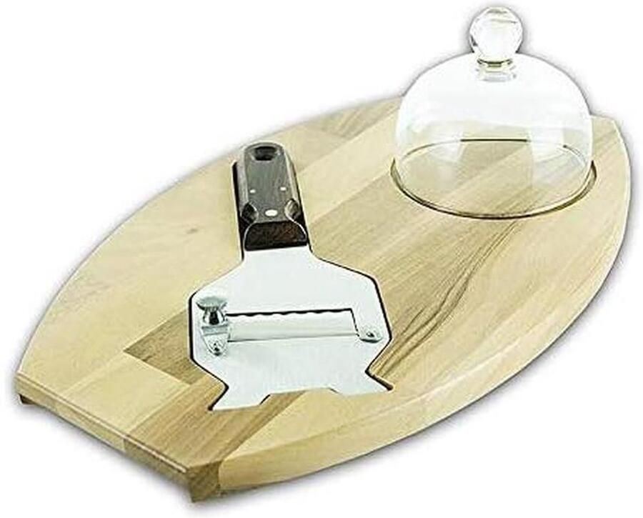 Truffelschaaf Cadeauset Truffel Snijder Keuken Gebruik Met Glazen Cloche 3-Delig Houtkleur