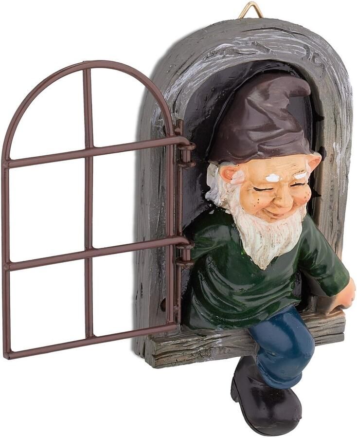 Tuindecoratie met raam boomdecoratie weerbestendig HxB: 15 x 8 cm tuindecoratie kunststeen kleurrijk