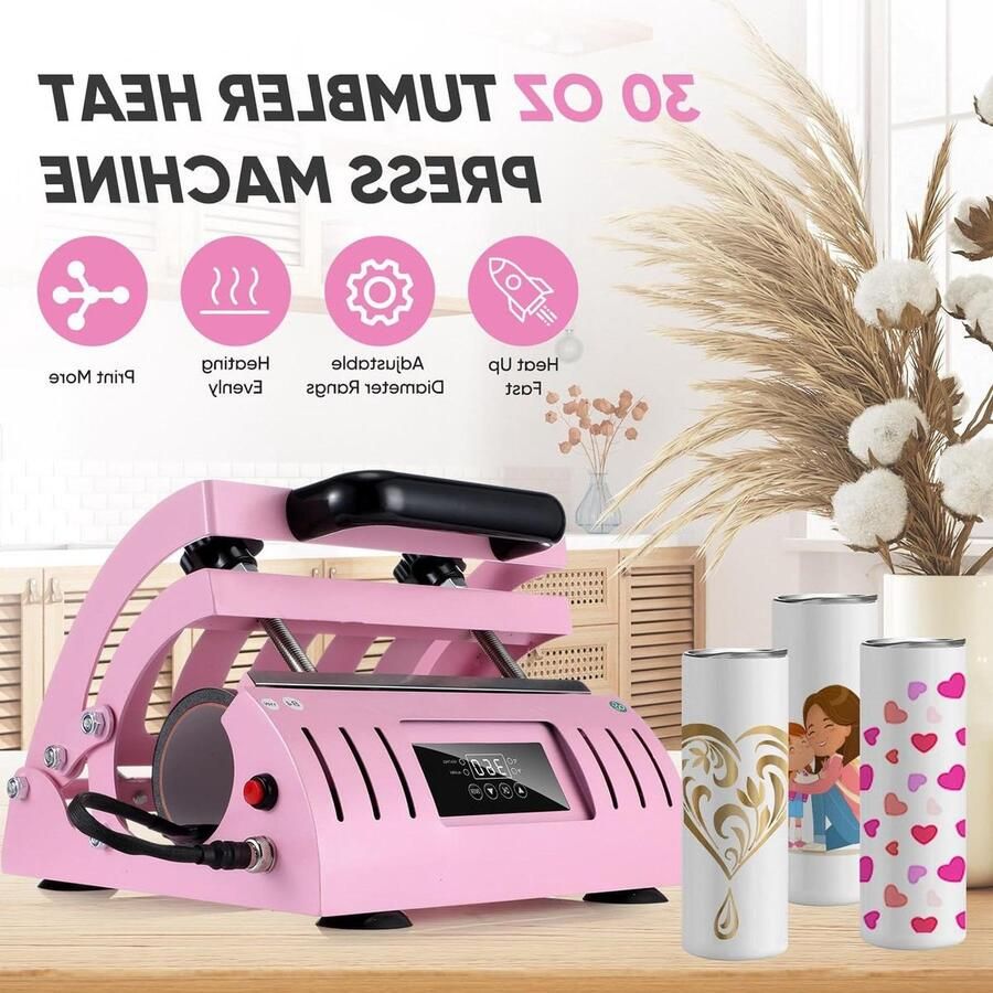 Tumbler Hittepers Mokkenpers Mok Printer Bekers Personaliseren Verstelbare Kopgrootte 11-30 oz Zwart