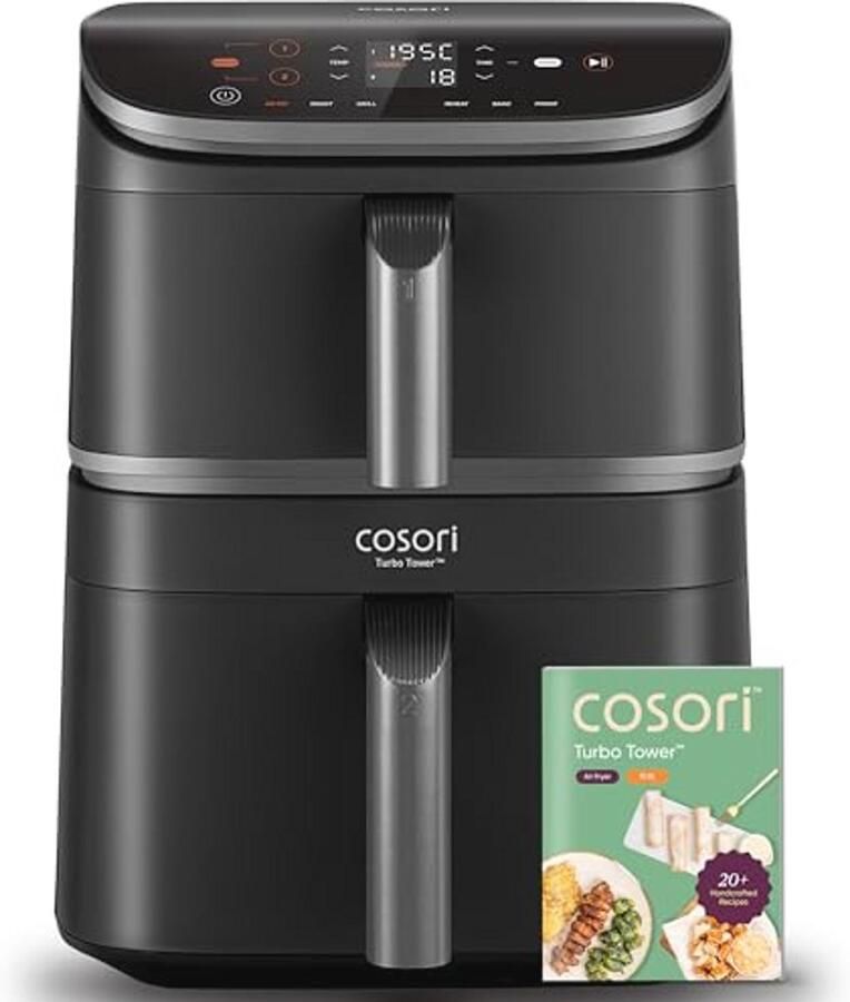 Turbo Tower Heteluchtfriteuse met 2 Kamers 10 8 Liter Double Stack Airfryer voor Efficiënt Koken
