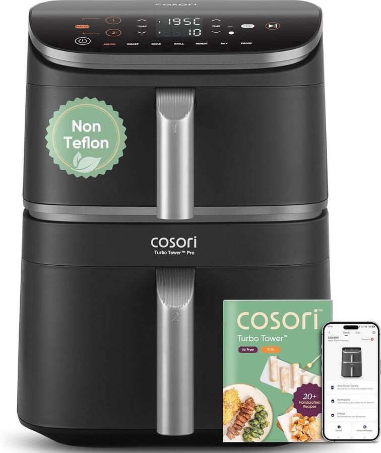 Turbo Tower Pro Smart Airfryer met Wifi en 10 8L Capaciteit DualBlaze met Keramische Coating