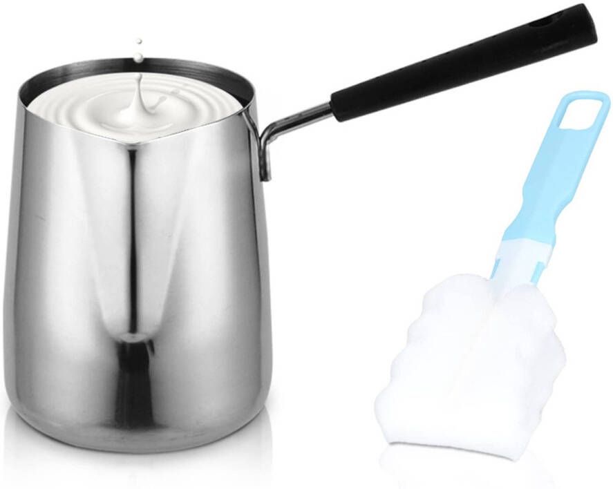 Turkish Coffee Maker Butter Warmer Mini Stainless Steel Greek Coffee Heating Melting Milk Pot with Spout for Home Cafe 350ml Coffee Heat Pot