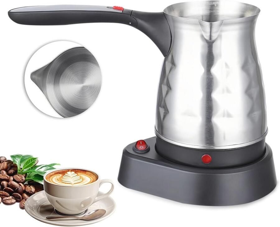 Turks Koffiezetapparaat 500 ml Roestvrij Staal Koffiekoker met Inklapbare Handgreep en 600 W Vermogen