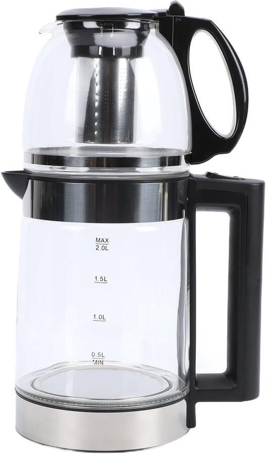 Turks Theeapparaat Samovar Waterkoker Thee Zetten Dubbele Ketel Functie 2L Water 0.8L Pot Zilver Glas