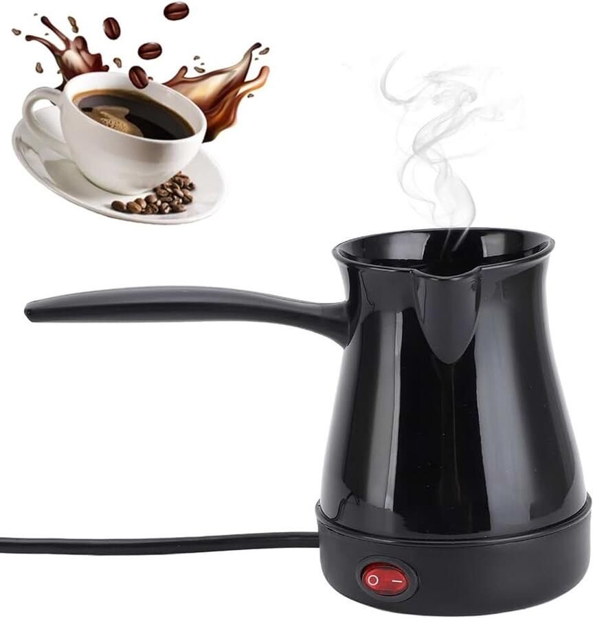 Turkse koffie Kettel Arabisch Griekse koffiepot ABS roestvrijstalen koffiezetapparaat met afneembare anti -schurkengreep 300 ml roestvrijstalen basis voor koffietheater (Black)