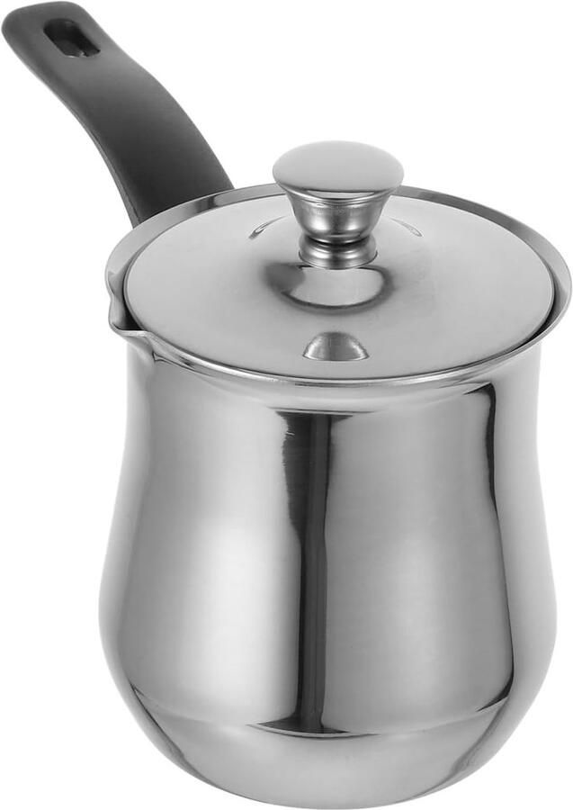Turkse koffiemaker van staal met deksel en handvat voor koffie thee en melk geschikt voor inductiekookplaten en fornuis