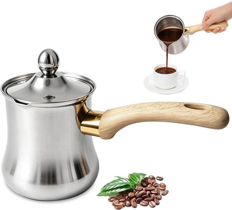 Turkse Koffiepot Met Schenktuit En Deksel 720Ml Arabische Koffiepot Roestvrijstalen Turkse Briki Griekse Koffiepot Voor Mokka Thee Reizen Thuis Inductiekookplaat