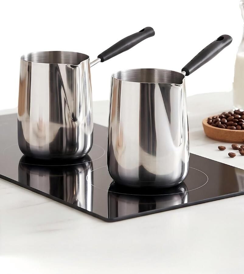 Turkse koffiepot set van 2 Turkse koffiezetapparaten voor het fornuis Turkse koffiepot van roestvrij staal voor het verwarmen van boter melkchocolade constructie van roestvrij staal (600