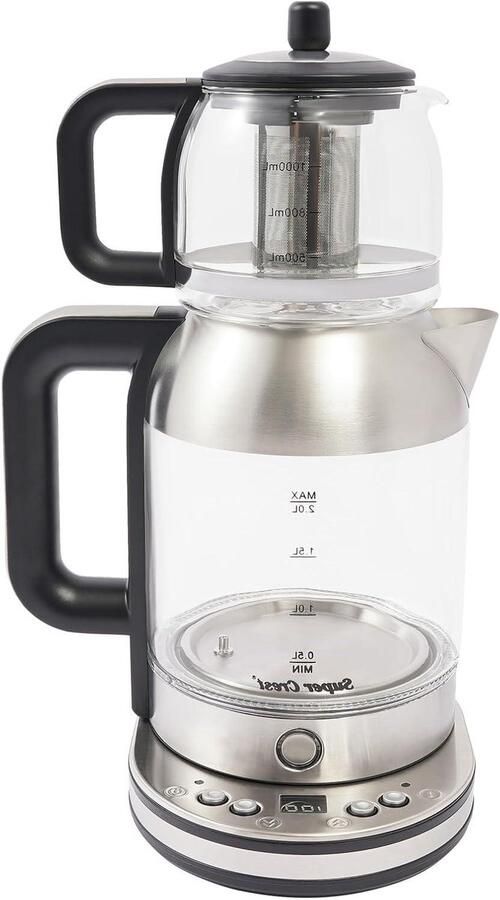 Turkse Theemachine Dubbele Waterkoker Thee Zetten Instelbare Temperatuur 2.5 L Zwart
