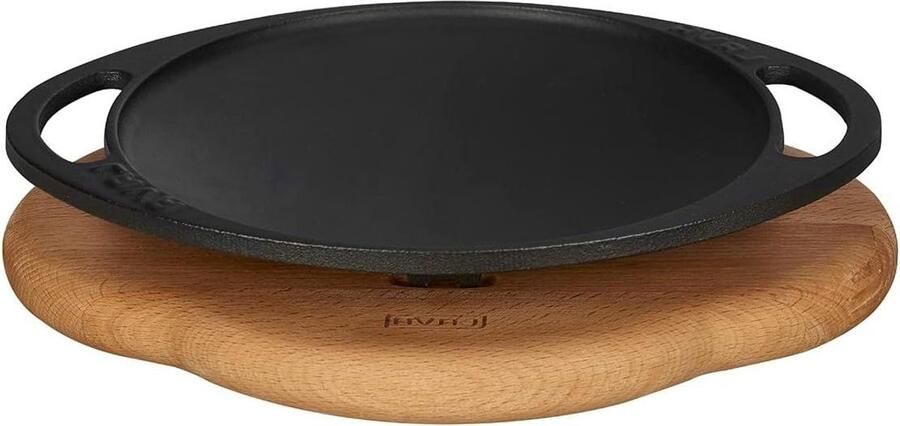 Turkse Wok Gietijzeren pan Koken Met serveerplank 20 cm Zwart