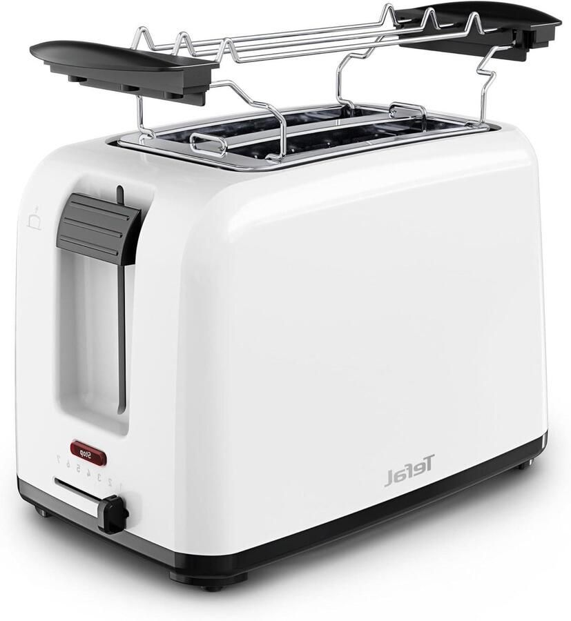 Twee-Slots Broodrooster met Opwarmrek Ontbijt Bereiden Extra Brede Slots 800 W Wit - Foto 1