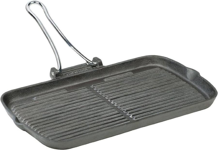 Typhoon World Foods Rechthoekig robuust gietijzer voorgebrande griller met inklapbare handgreep geschikt voor gas keramische en inductiekookplaten 36 cm x 20 cm zwart 35 cm