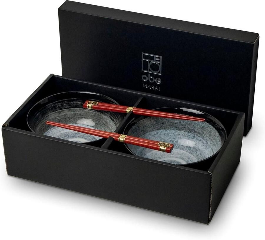 Udon bowl set Slakom Soepkommen Aziatisch Eten Origineel Japans 4 Delige Set Zwart