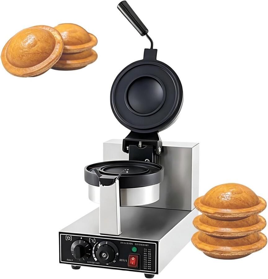 UFO Hamburger Machine Gevulde Wafelijzer Unieke Snacks Maken 180° Roterend Ontwerp Dubbelzijdig Verwarmd Zilver