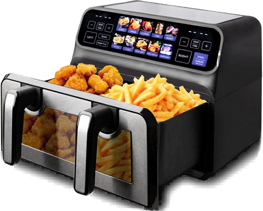 UFTA Airfryer Dubbele Mand Heteluchtfriteuse met Kijkvenster & Verlichting 9 Liter 2200W & 10 Kookprogramma's Zwart - Foto 2