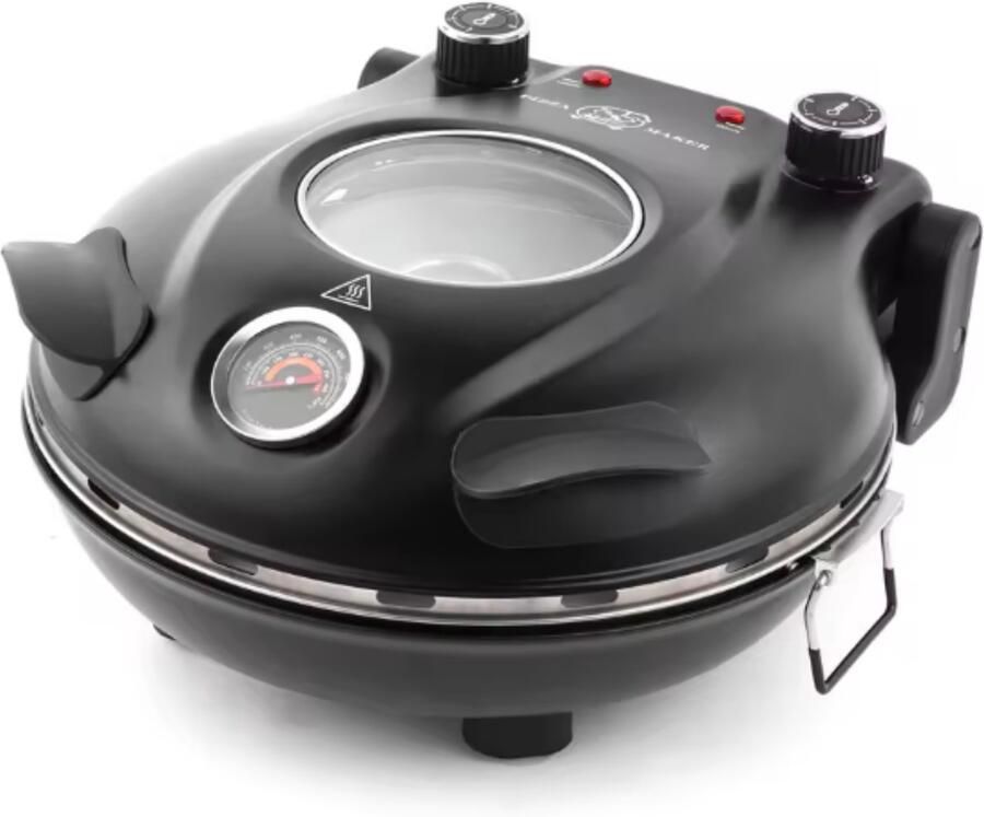 UFTA Elektrische Pizzamaker 420°C Keramische Steen 32cm 1200W 5 Temperatuurniveaus Pizza in 4 Minuten Dual Warmte Zwart