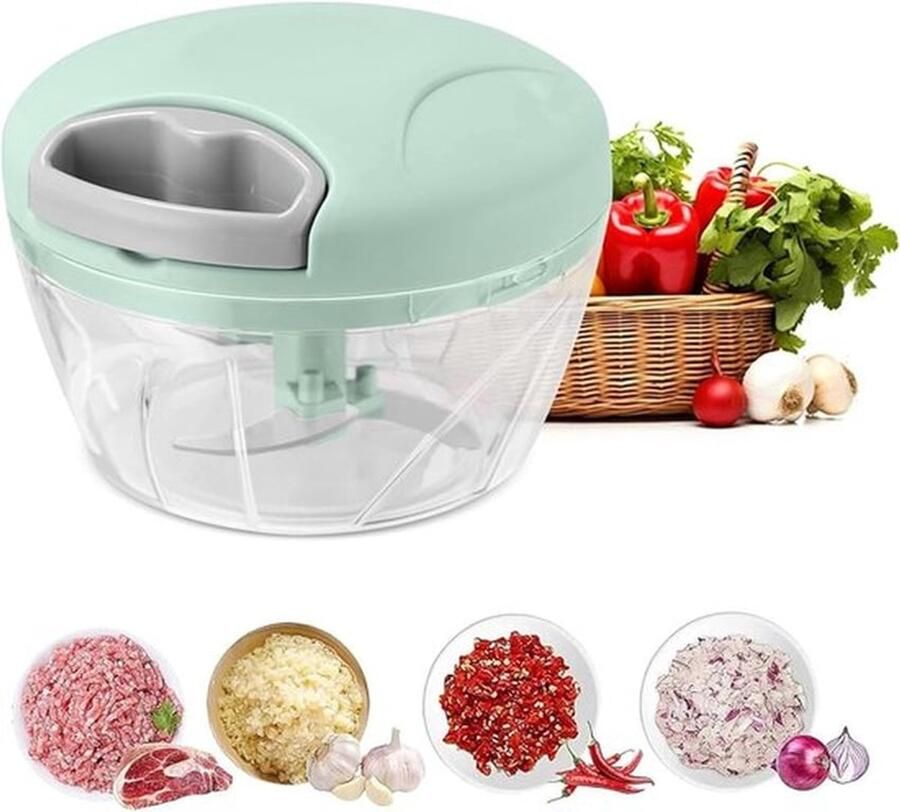 Uienhakker groentehakker keukenmachine groentehakker met deksel (500 ml) BPA-vrij gemakkelijk schoon te maken inclusief 3 roestvrijstalen messen