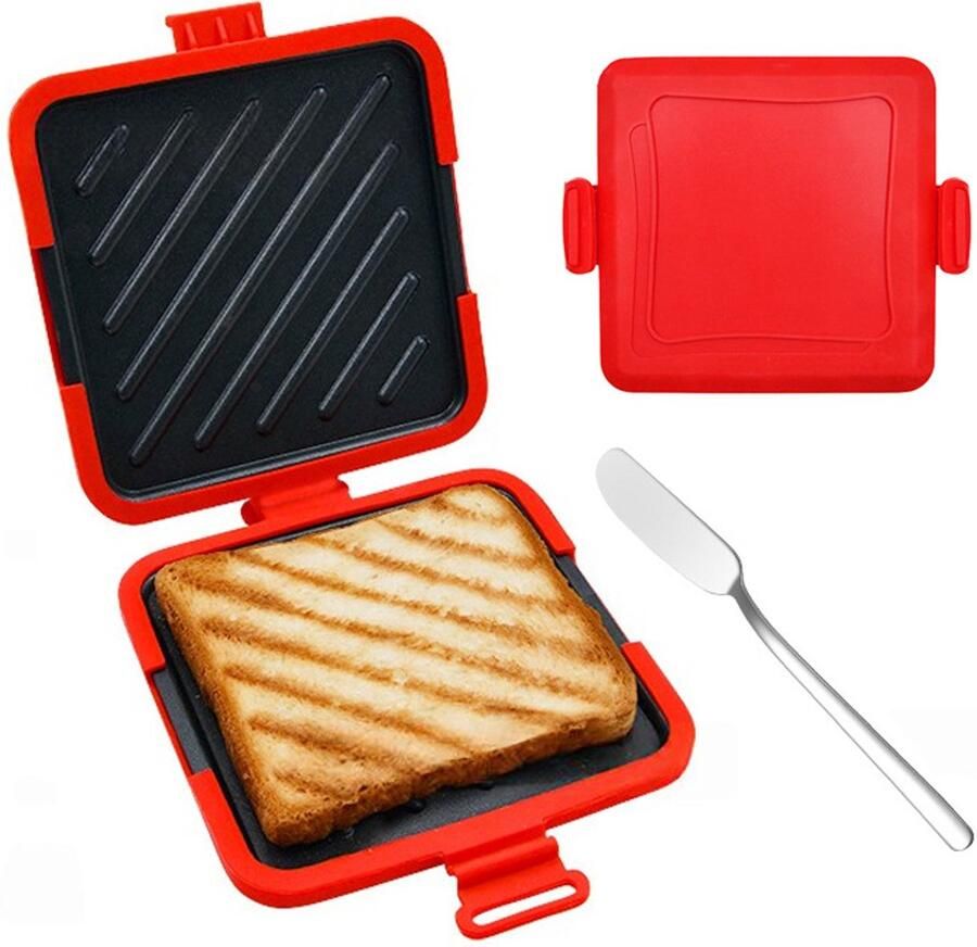 Magnetron- en ovengeschikte siliconen sandwichmaker Sandwichbakplaat Aluminium antiaanbaklaag Geschikt voor het maken van panini's wafels hamburgers enz. Draadloze keukenaccessoires