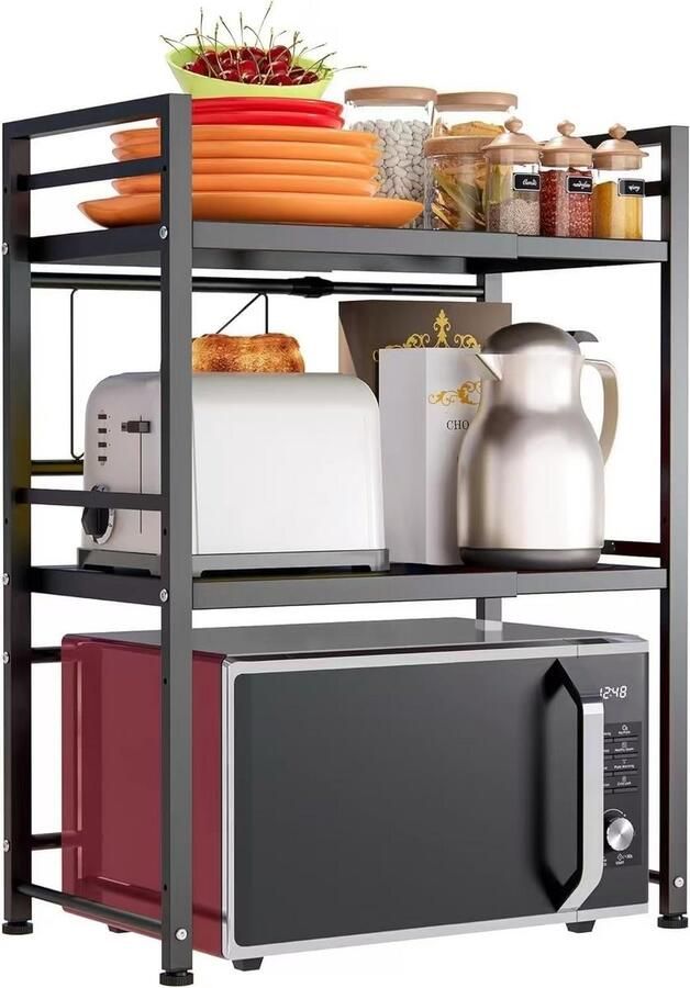 Uitbreidbaar Magnetron Oppervlakken & Oven Rek 3 Laags Keuken Opslag met Haken