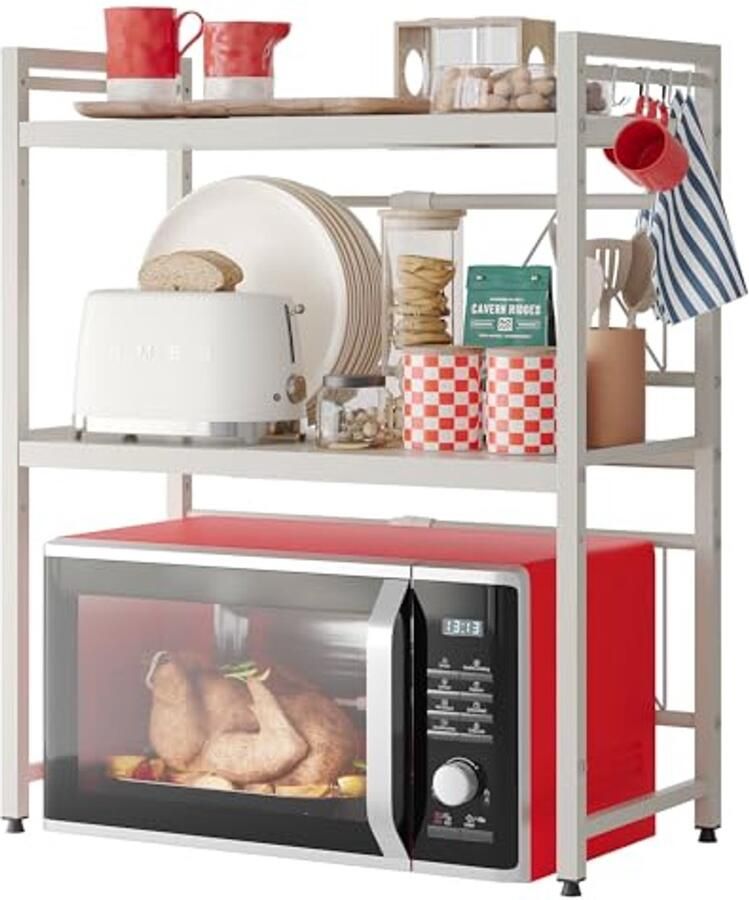 Uitbreidbaar magnetronrek met 3 niveaus en 8 haken Organiseer je keuken - Foto 2