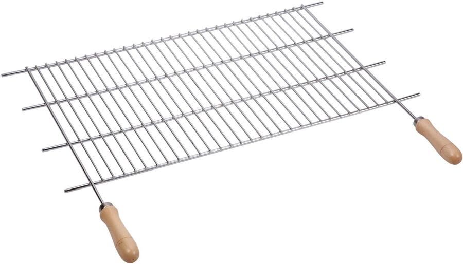 Uitgesneden GRILL RACK 60 X 40 CM. MET HOUTEN HANDLES Staal 62x62.5x3 cm
