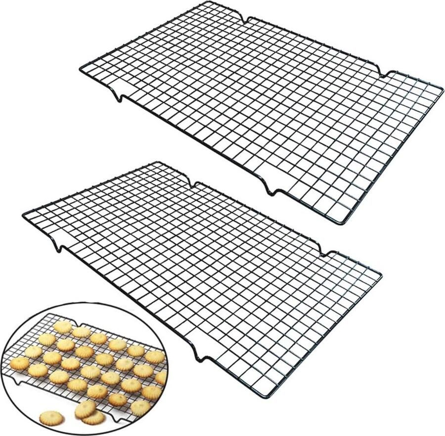 Uitkoelrooster roestvrij staal grillrooster vierkant metaal taartkoeler bakken grillen koelen afkoelen taartkoeler taartrooster afkoelrooster geschikt voor braden bakken grillen koelen afkoelen 2 stuks