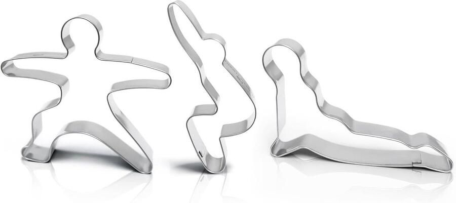 Uitsteekvormen Yoga Motieven Koekjesvormen Set Bakken en Koken Roestvrij Staal 3 Delig Zilver