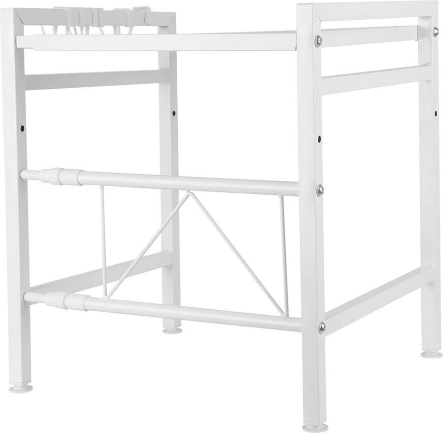 Uittrekbare Magnetronplank met Haken In Hoogte Verstelbare Oven & Magnetron Opbergrek Robuust Koolstofstaal Max. 25 kg Draagvermogen