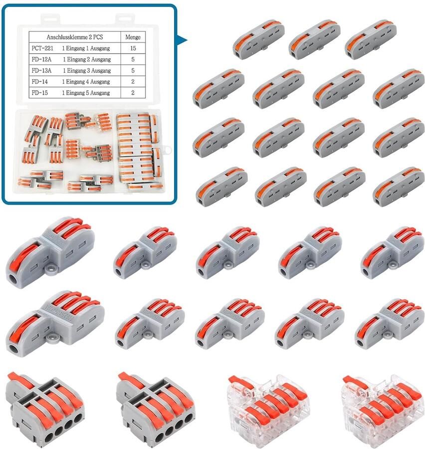 Uitvoeringen verbindingsklem kroonluchterklem Kabelklemmen elektrisch DIY combineerbare compacte verbindingsklemmen geschikt voor 0 08-2 5 (4 0) mm² 250V 32A 29 stuks
