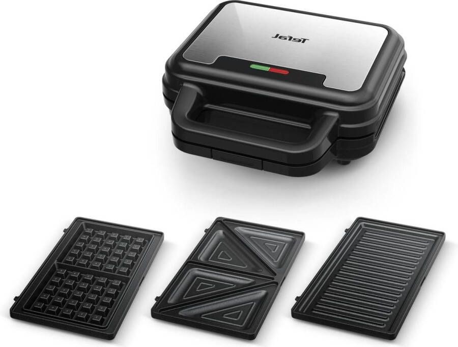 Ultracompact 3-in-1 sandwich-wafelpanini combi-apparaat met anti-aanbaklaag Tefal SW383D10 warmte-geïsoleerde handgreep roestvrij staal zwart