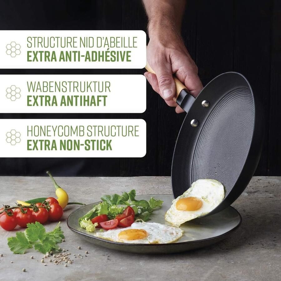 Ultralichte Gietijzeren Pan met Honingraat Patroon 28 cm Geschikt voor Alle Warmtebronnen Inclusief Inductie PFOA-Vrij - Foto 2