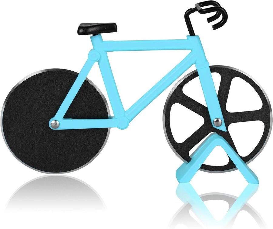 Unieke Fiets Pizzasnijder Dubbel RVS Pizzasnijder met Kickstand Super Scherp en Antiaanbaklaag voor Pizza Brood Taarten en Koekjes Blauw