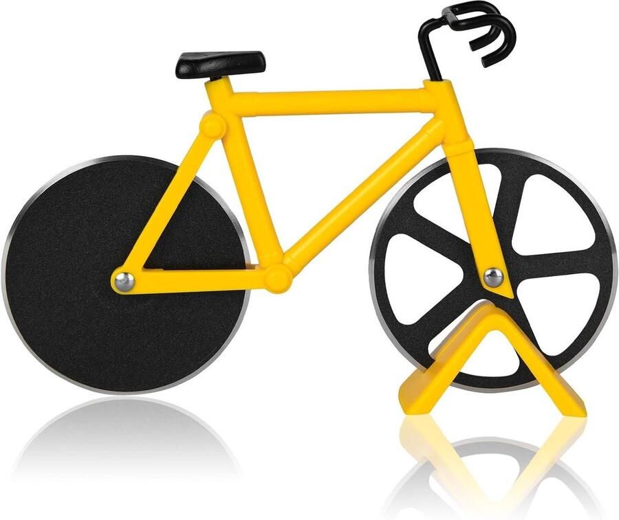 Unieke Fietsonderwerp Pizzasnijder met Dubbele Rvs Messen Super Scherp en Antikleef Ideaal voor Pizza Brood en Taarten Geel