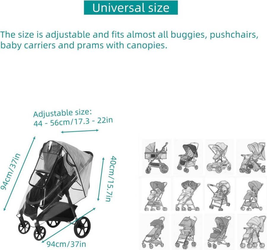 Universal Stroller Rain Cover with Contact Window and Waterproof Zipper Good Air Circulation Transparent EVA Material
