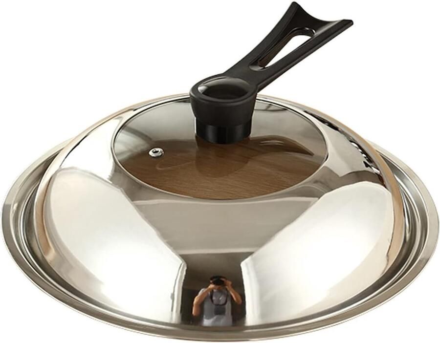 Universeel Braadpan Deksel Kookpot Deksel Koken en Sudderen Met Stoomgat 36cm Zilver
