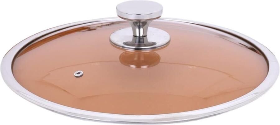 Universeel Glasdeksel Potdeksel Verdikt Koken en Bakken Met Stoomgat 36cm Diameter Zilver