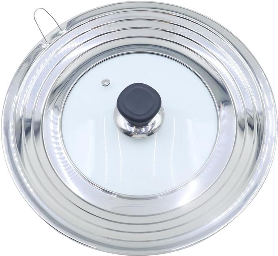 Universeel pannendeksel Glazen deksel Koken en stomen Stoomventiel en rvs rand 24-30 cm Zilver